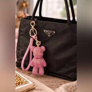 💖🐻 Sparkly Pink Teddy Bear Bag Charm / Keychain ✨